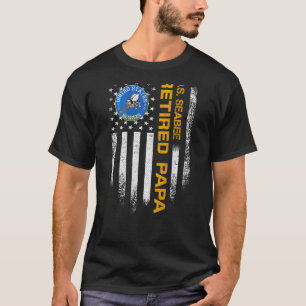 Vintage Usa Flag Proud Retired Us Seabee Veteran P T-Shirt