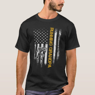Vintage USA Flag Proud Running Grandpa Runner Silh T-Shirt