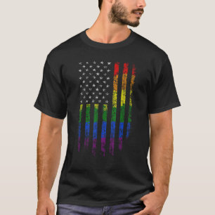 Vintage Usa Flag Rainbow Lgbtq Gay Pride Month Lgb T-Shirt