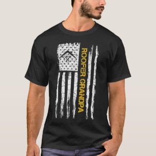 Vintage USA Flag Roofer Grandpa Roofing Silhouette T-Shirt