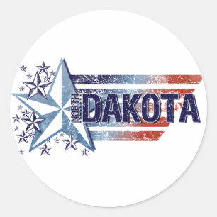 Vintage USA Flag with Star – North Dakota Classic Round Sticker