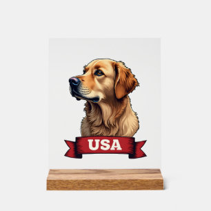 Vintage USA Golden Retriever Engraving Shirt 4 Acrylic Sign