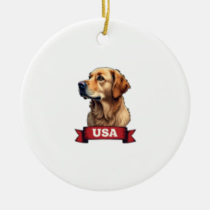 Vintage USA Golden Retriever Engraving Shirt 4 Ceramic Ornament