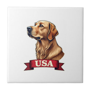 Vintage USA Golden Retriever Engraving Shirt Ceramic Tile