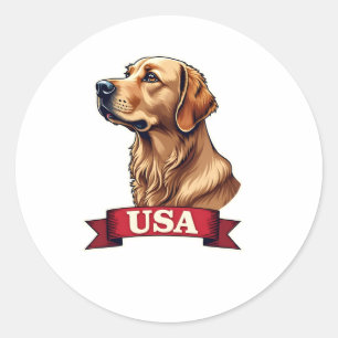 Vintage USA Golden Retriever Engraving Shirt Classic Round Sticker