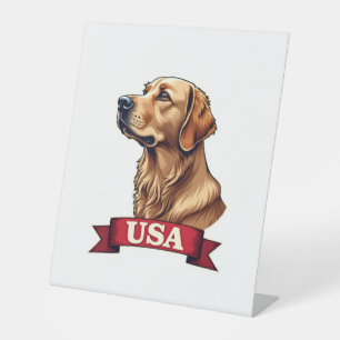 Vintage USA Golden Retriever Engraving Shirt Pedestal Sign