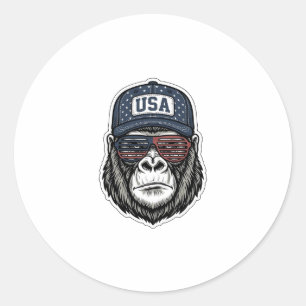 Vintage USA Gorilla Sunglasses Patriotic Shirt Des Classic Round Sticker