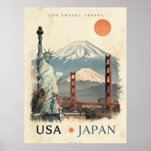 Vintage USA Japan Travel Retro Featuring Poster