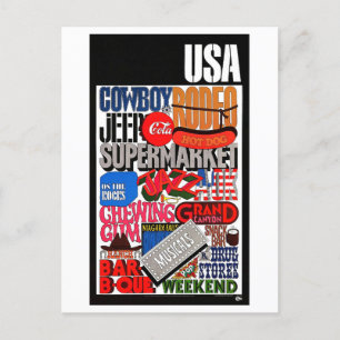 Vintage USA Key Words Travel Poster Postcard