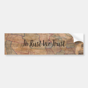 Vintage USA Map In Rust We Trust Bumper Sticker