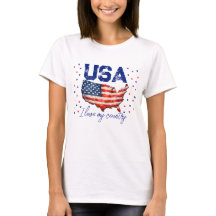 Vintage USA Map Patriotic T-Shirt - I Love My Coun