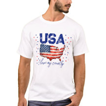 Vintage USA Map Patriotic T-Shirt - I Love My Coun