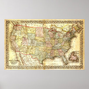 Vintage USA Map Poster