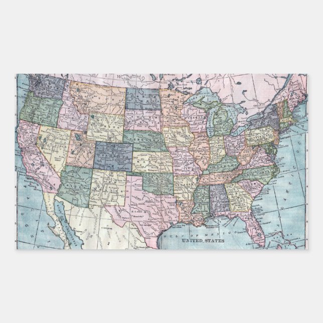 Vintage USA Map Rectangular Sticker (Front)