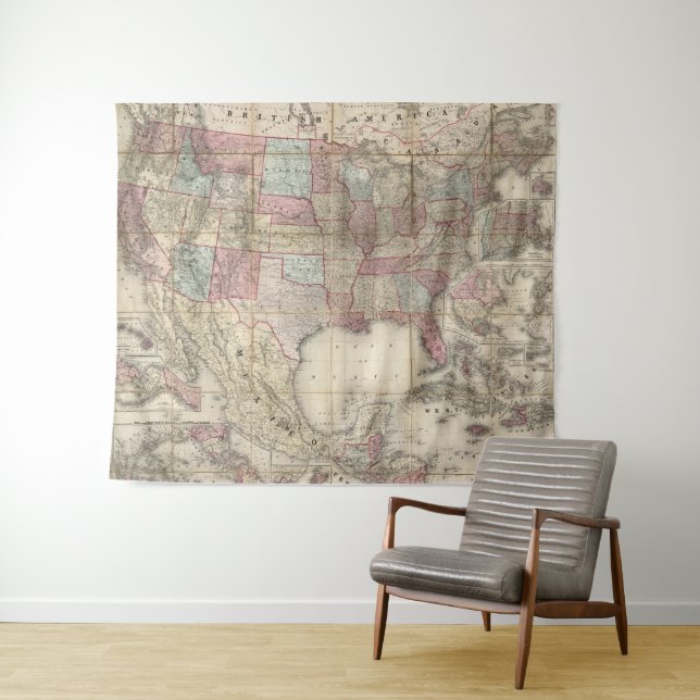 Vintage USA Map Tapestry (In Situ (Horizontal))