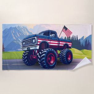 Vintage, USA monster truck Beach Towel