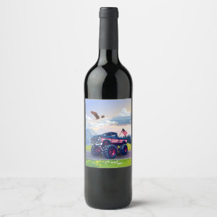 Vintage, USA monster truck Wine Label