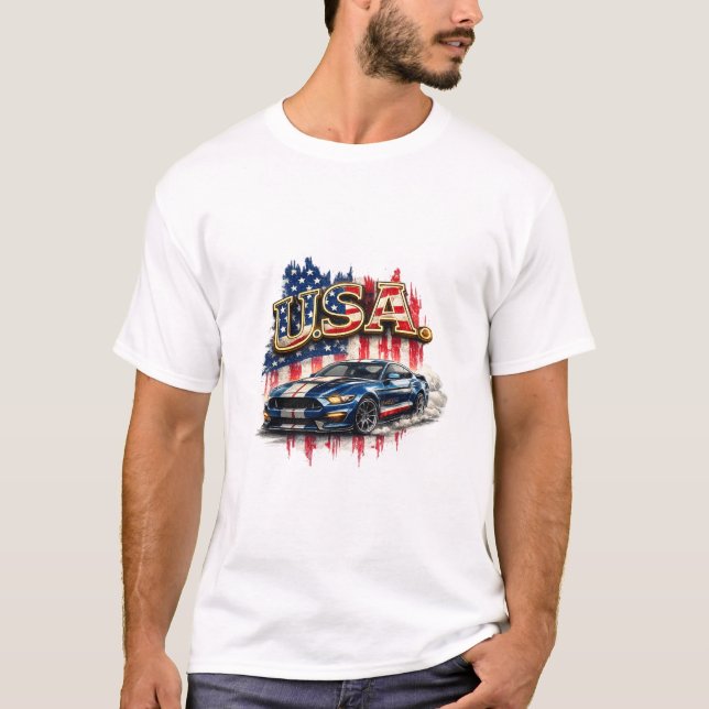Vintage USA Muscle Car Patriotic Graphic T-Shirt (Front)