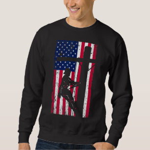 Vintage Usa Patriotic Lineman American Flag Fourth Sweatshirt