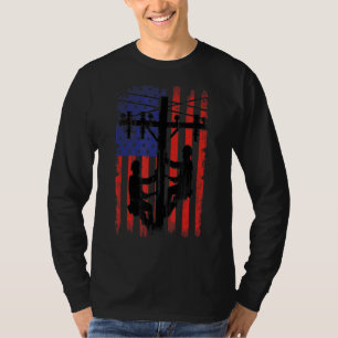 Vintage Usa Patriotic Lineman Electric Cable Lin T-Shirt