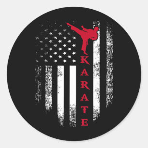 Vintage Usa Red White Karate American Flag Cool  Classic Round Sticker