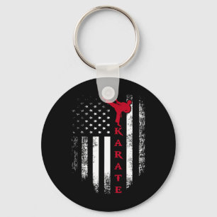 Vintage Usa Red White Karate American Flag Cool Key Ring