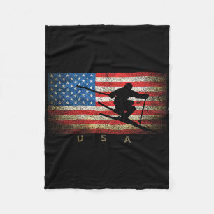 Vintage Usa Skiing American Flag Clic Women Girls  Fleece Blanket