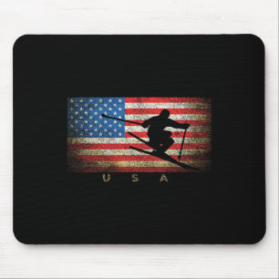 Vintage Usa Skiing American Flag Clic Women Girls Mouse Pad