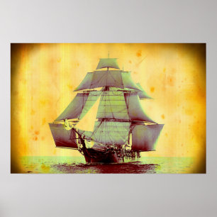 Vintage USS Monongahela Sailing Ship Poster