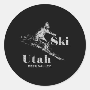 Vintage Utah Deer Valley Skiing Tee Classic Round Sticker