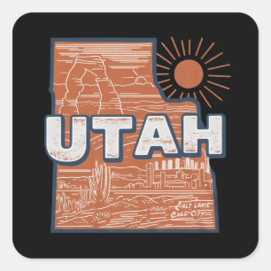 Vintage Utah State Map Retro USA Travel Map Square Sticker