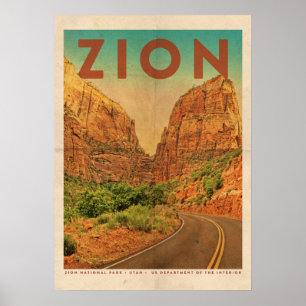 Vintage Utah Zion National Park Travel Poster