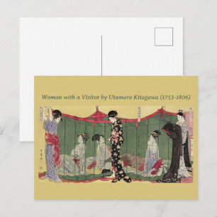 Vintage Utamaro Japanese Women in Green Net Postcard