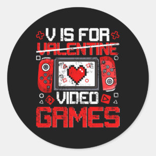 Vintage V Is For Video Games Valentine Gamer Valen Classic Round Sticker