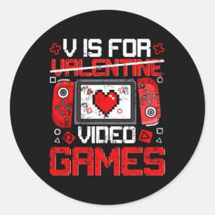 Vintage V Is For Video Games Valentine Gamer Valen Classic Round Sticker