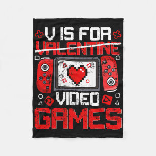 Vintage V Is For Video Games Valentine Gamer Valen Fleece Blanket