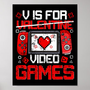 Vintage V Is For Video Games Valentine Gamer Valen Poster