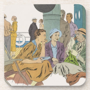 Vintage Vacation, Passengers Cruise Ship on Deck Coaster