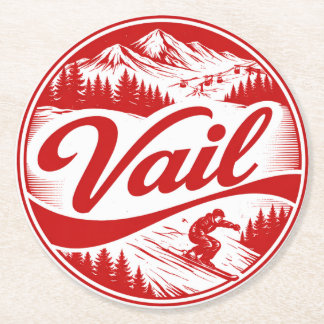 vintage Vail colorado outdoor cable car souvenirs  Round Paper Coaster