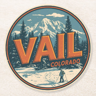 vintage Vail colorado outdoor winter snow ski Round Paper Coaster