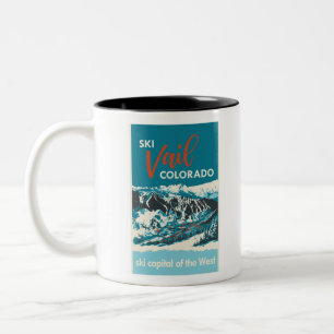 Vintage Vail Ski Poster Two-Tone Coffee Mug