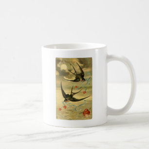 Vintage Valentine Barn Swallows With Hearts Coffee Mug