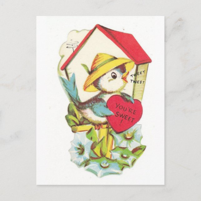 Vintage Valentine Bird House Holiday Postcard (Front)