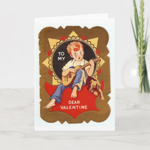Vintage Valentine Boy With Guitar Holiday Card