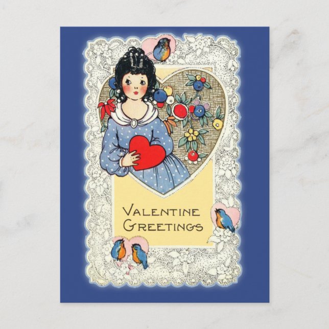 Vintage Valentine Card with Bluebirds (Front)