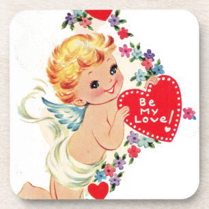 Vintage Valentine Cherub Angel Be My Love Coaster