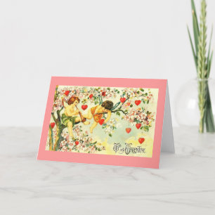 Vintage Valentine Cherub Flautist Holiday Card