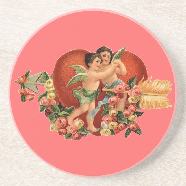 Vintage Valentine Cherubs Coaster (Front)