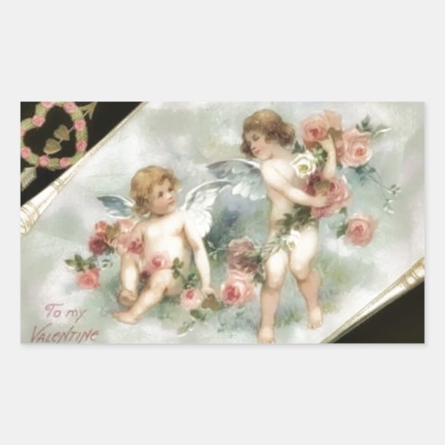 Vintage Valentine Cherubs Rectangular Sticker (Front)