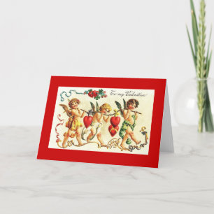Vintage Valentine Cherubs with Heart Holiday Card